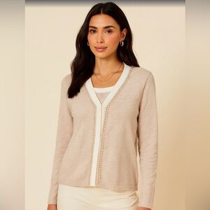 Soft Beige Cardigan set with beaded Accents